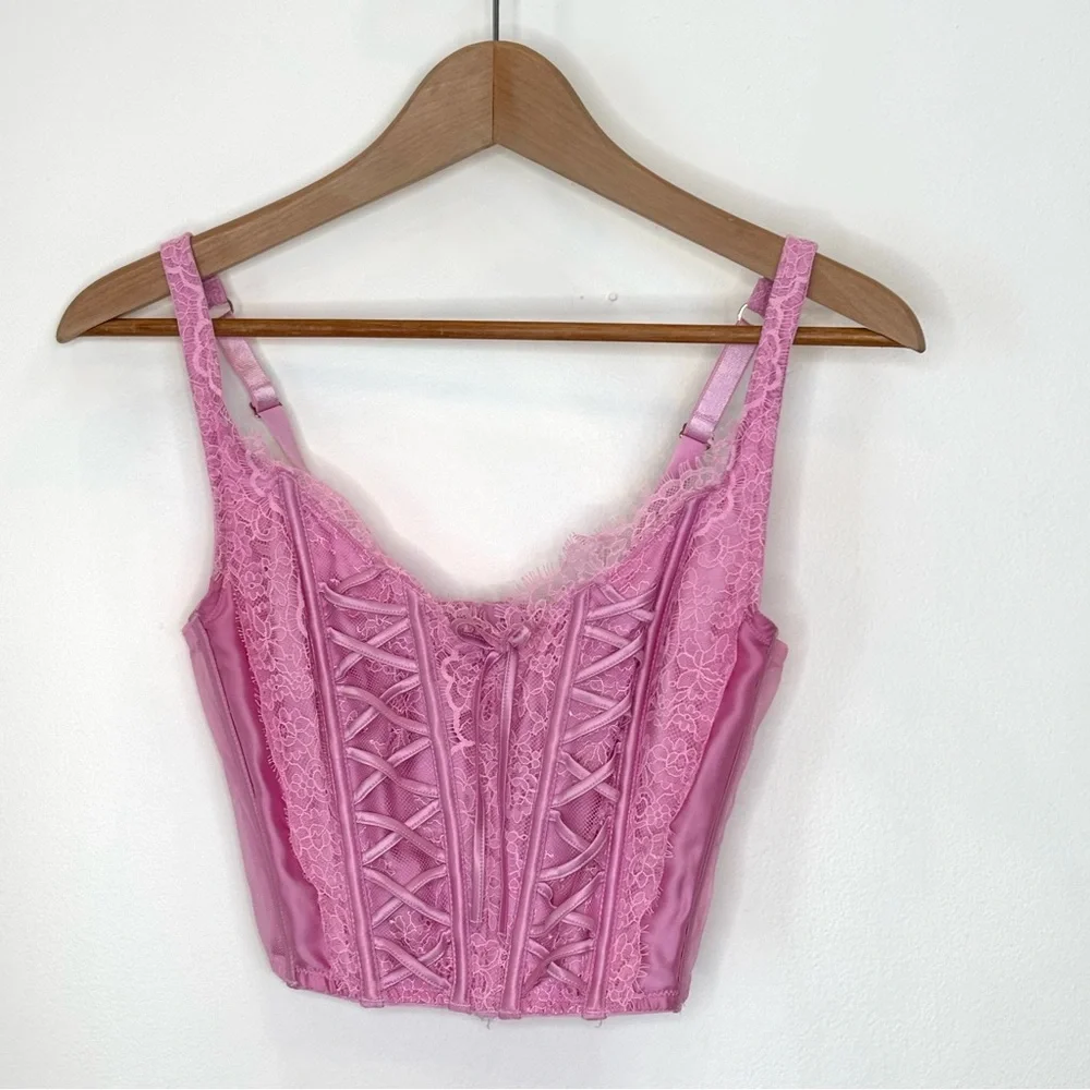 Victoria's Secret Dream Angels Lace Up Corset Top Lilac Chiffon Size M - DD - Picture 4 of 12